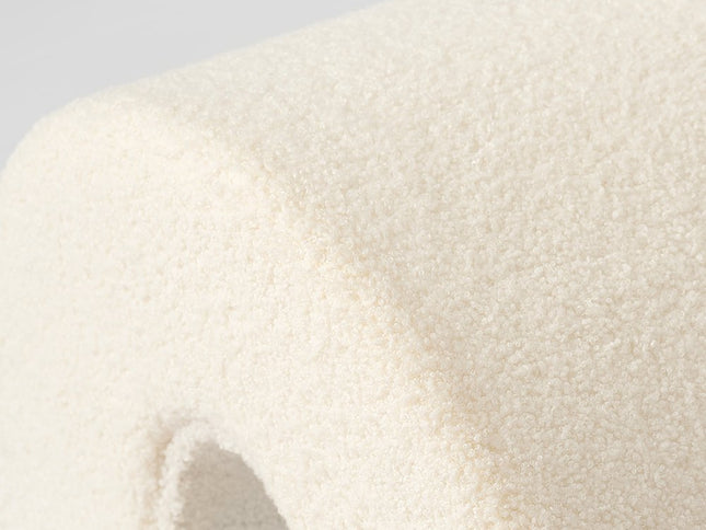 17" White Boucle Oval Footstool Ottoman