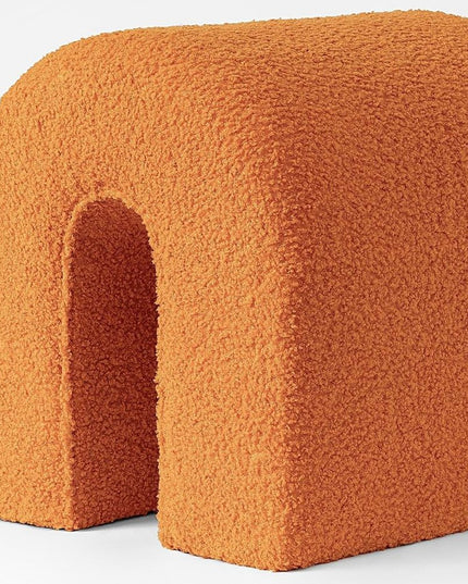 17" Orange Boucle Oval Footstool Ottoman