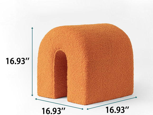 17" Orange Boucle Oval Footstool Ottoman