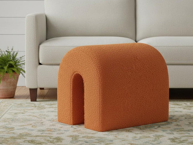 17" Orange Boucle Oval Footstool Ottoman