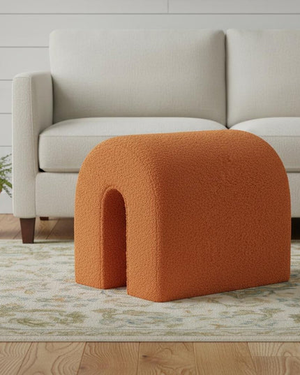 17" Orange Boucle Oval Footstool Ottoman