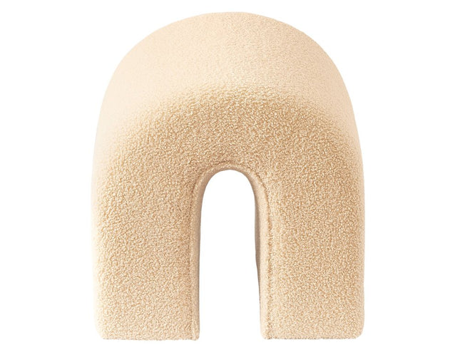 17" Beige Boucle Oval Footstool Ottoman