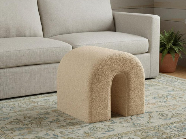 17" Beige Boucle Oval Footstool Ottoman
