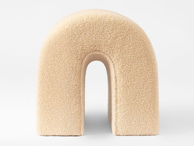 17" Beige Boucle Oval Footstool Ottoman