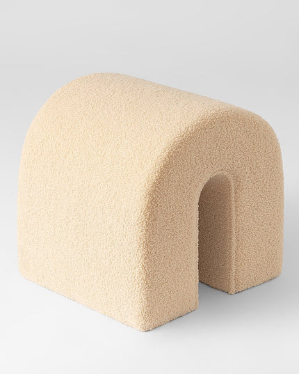 17" Beige Boucle Oval Footstool Ottoman