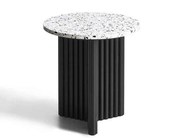 23" White and Black Faux Terrazzo and Wood Round Pedestal End Table