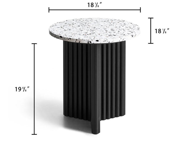 23" White and Black Faux Terrazzo and Wood Round Pedestal End Table