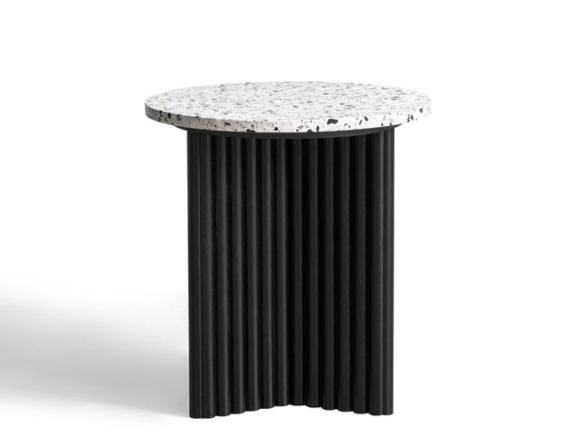 23" White and Black Faux Terrazzo and Wood Round Pedestal End Table