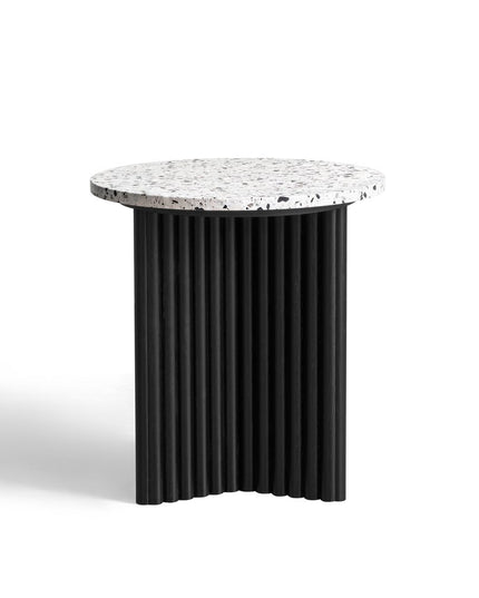 23" White and Black Faux Terrazzo and Wood Round Pedestal End Table