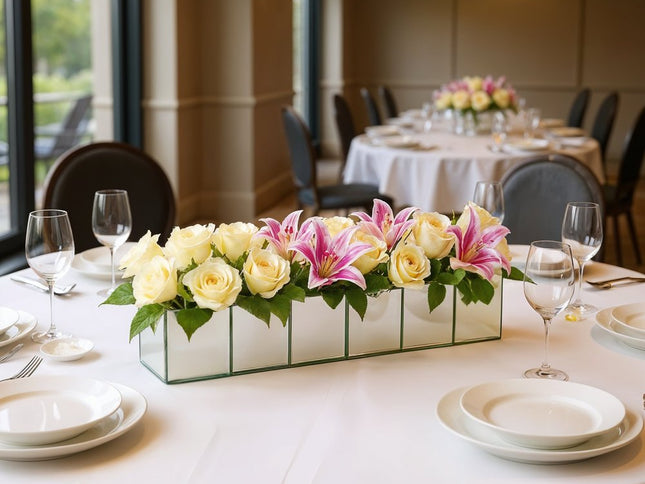 Set of Six Silver Mirrored Glass Square Table Vases