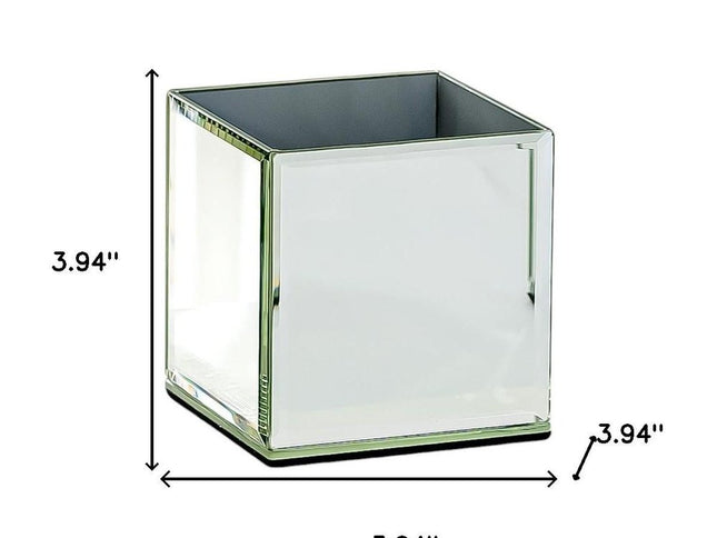 Set of Six Silver Mirrored Glass Square Table Vases