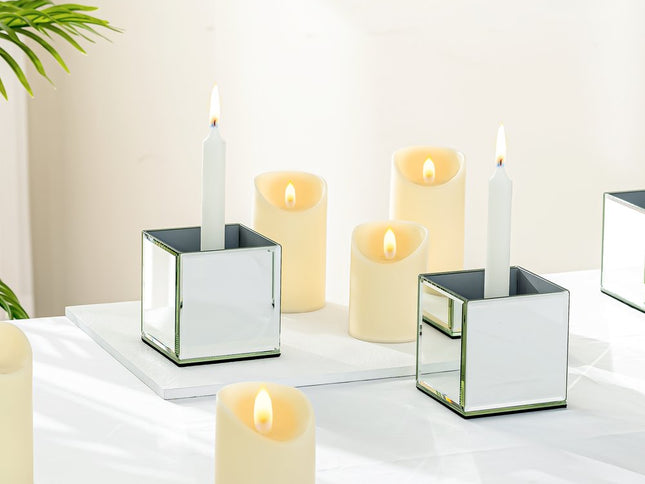 Set of Six Silver Mirrored Glass Square Table Vases