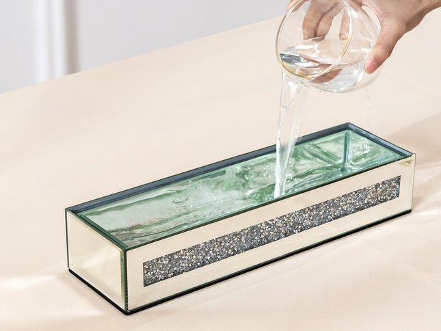 13" Silver Crystal And Mirrored Glass Table Vase With Crystals