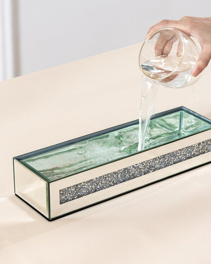 13" Silver Crystal And Mirrored Glass Table Vase With Crystals