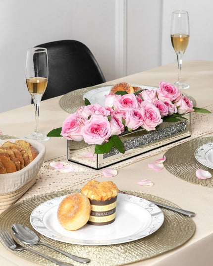 13" Silver Crystal And Mirrored Glass Table Vase With Crystals