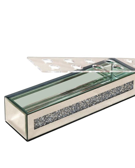 13" Silver Crystal And Mirrored Glass Table Vase With Crystals