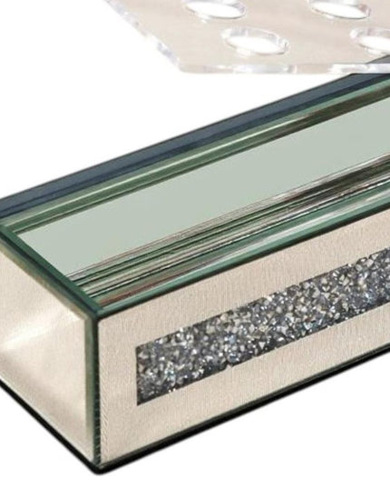 13" Silver Crystal And Mirrored Glass Table Vase With Crystals