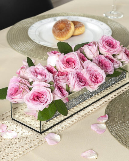 13" Silver Crystal And Mirrored Glass Table Vase With Crystals