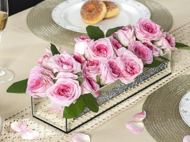 13" Silver Crystal And Mirrored Glass Table Vase With Crystals