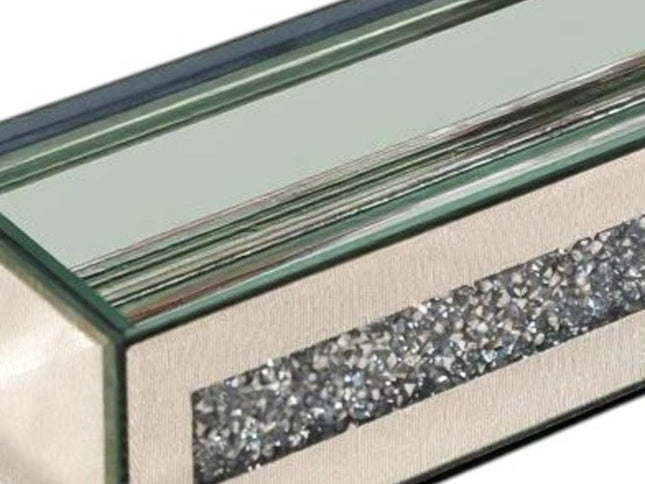 13" Silver Crystal And Mirrored Glass Table Vase With Crystals