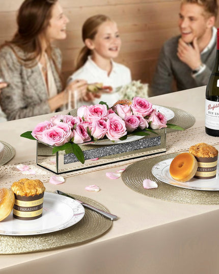 13" Silver Crystal And Mirrored Glass Table Vase With Crystals