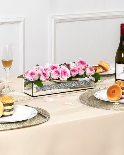 13" Silver Crystal And Mirrored Glass Table Vase With Crystals