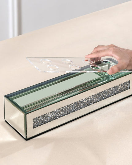 13" Silver Crystal And Mirrored Glass Table Vase With Crystals