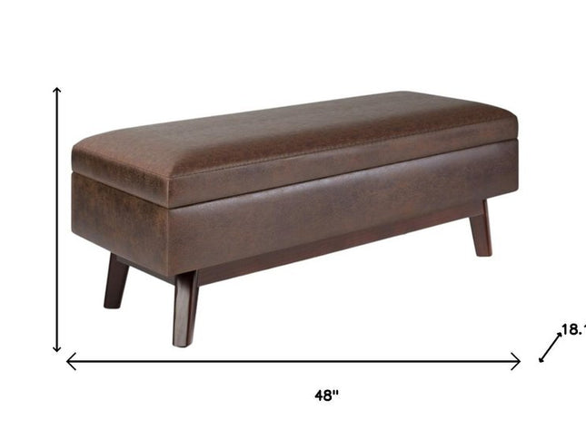 48" Brown Leather Cocktail Ottoman With Storage