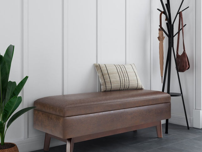 48" Brown Leather Cocktail Ottoman With Storage