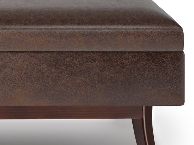 48" Brown Leather Cocktail Ottoman With Storage