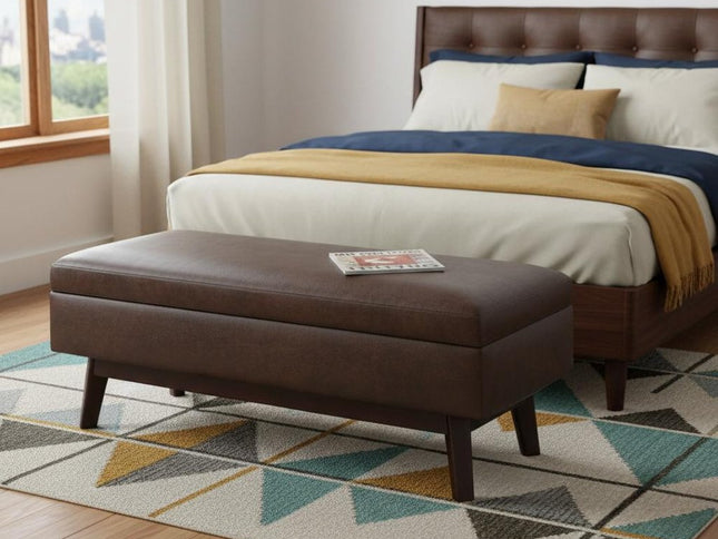 48" Brown Leather Cocktail Ottoman With Storage