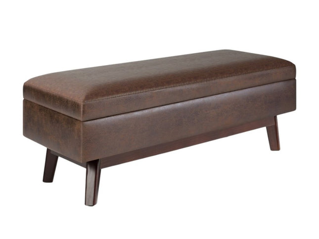 48" Brown Leather Cocktail Ottoman With Storage