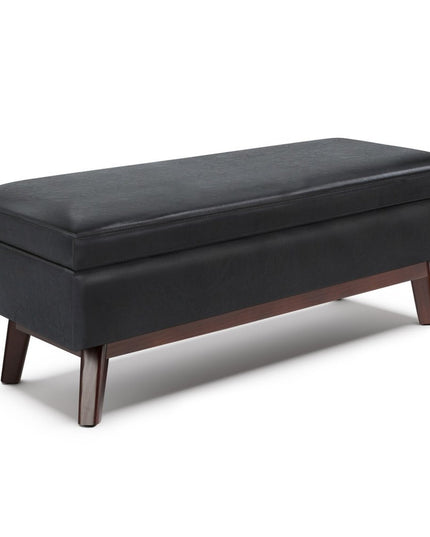 48" Black and Brown Leather Cocktail Ottoman With Storage