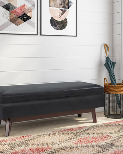 48" Black and Brown Leather Cocktail Ottoman With Storage