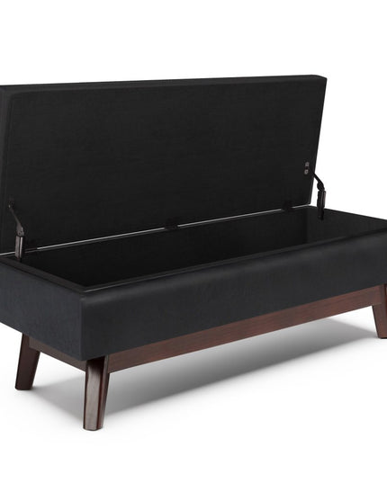 48" Black and Brown Leather Cocktail Ottoman With Storage