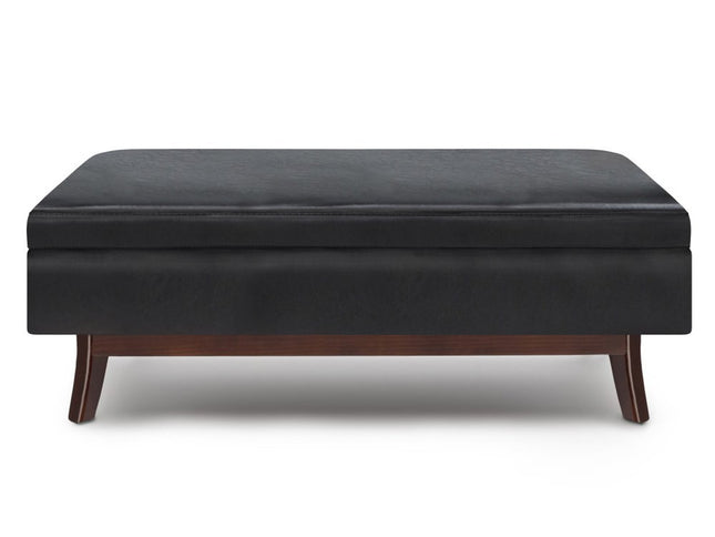 48" Black and Brown Leather Cocktail Ottoman With Storage