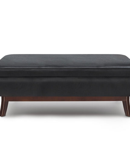 48" Black and Brown Leather Cocktail Ottoman With Storage