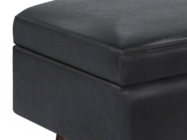 48" Black and Brown Leather Cocktail Ottoman With Storage