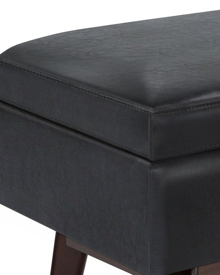 48" Black and Brown Leather Cocktail Ottoman With Storage