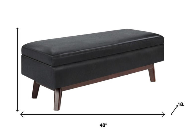 48" Black and Brown Leather Cocktail Ottoman With Storage