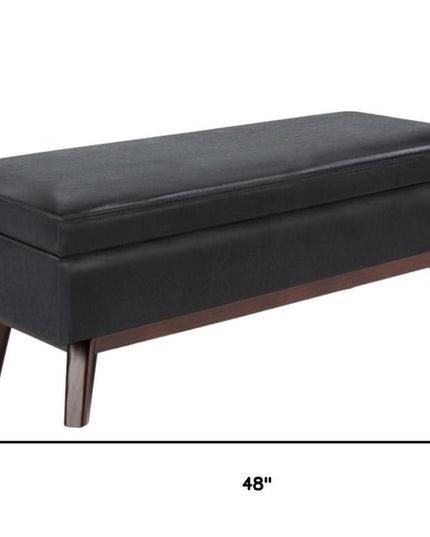 48" Black and Brown Leather Cocktail Ottoman With Storage