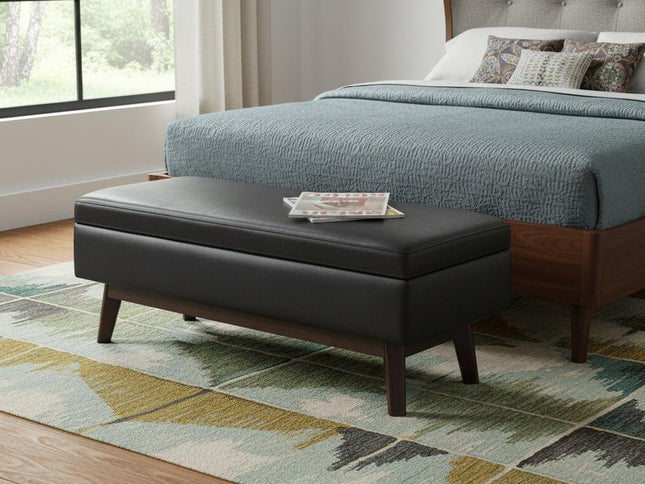 48" Black and Brown Leather Cocktail Ottoman With Storage