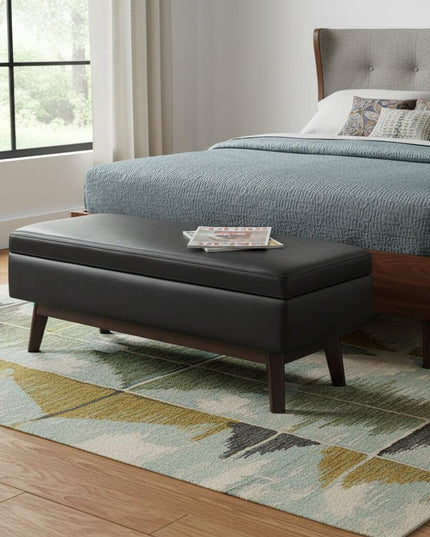 48" Black and Brown Leather Cocktail Ottoman With Storage