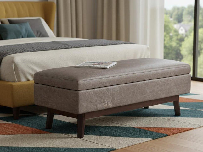 48" Gray and Brown Leather Cocktail Ottoman With Storage