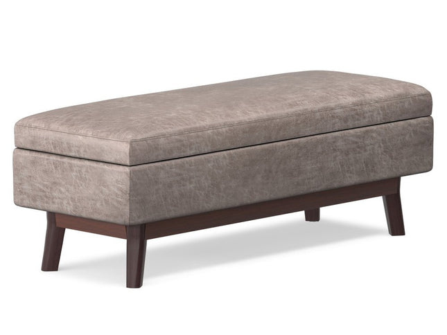 48" Gray and Brown Leather Cocktail Ottoman With Storage
