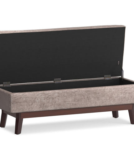 48" Gray and Brown Leather Cocktail Ottoman With Storage