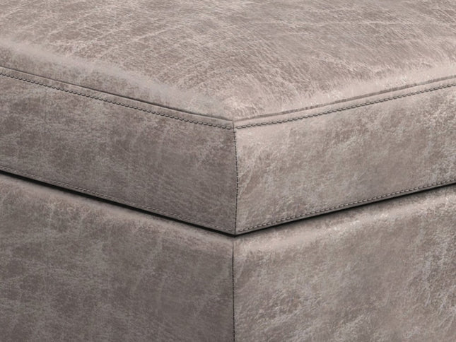 48" Gray and Brown Leather Cocktail Ottoman With Storage
