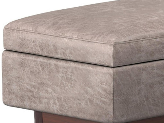 48" Gray and Brown Leather Cocktail Ottoman With Storage