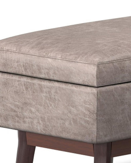 48" Gray and Brown Leather Cocktail Ottoman With Storage