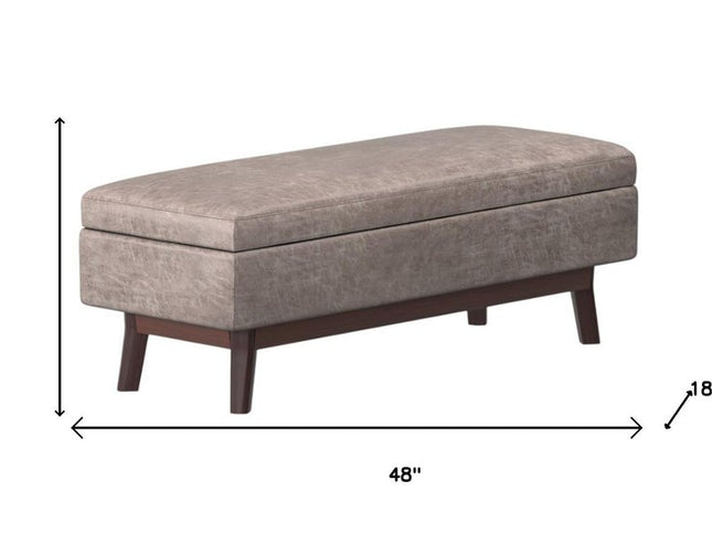 48" Gray and Brown Leather Cocktail Ottoman With Storage